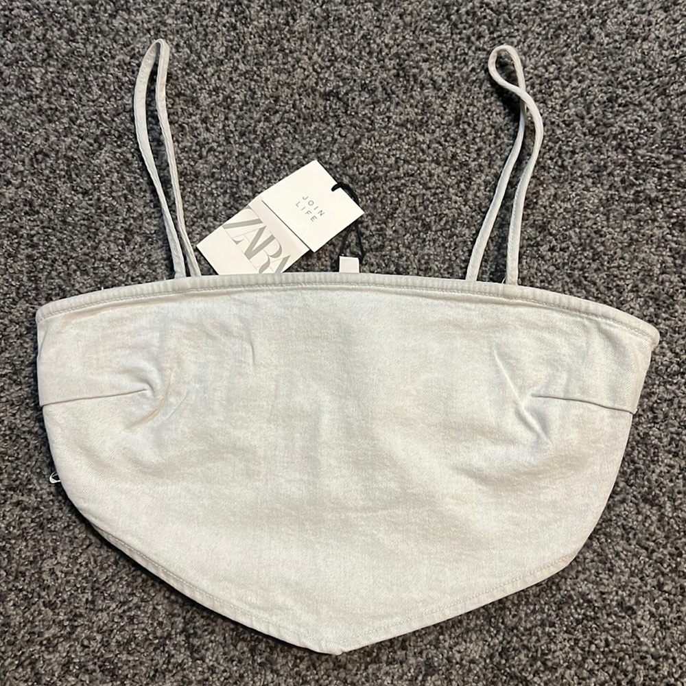 🌸4/$20🌸Zara Light Blue Denim Crop Top Size Medium NWT